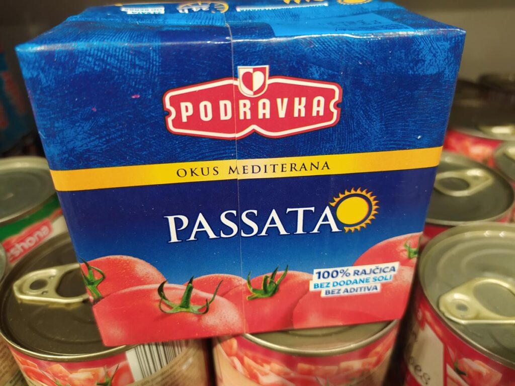 Podravka Verpackung für passierte Tomaten bei Lidl 2022